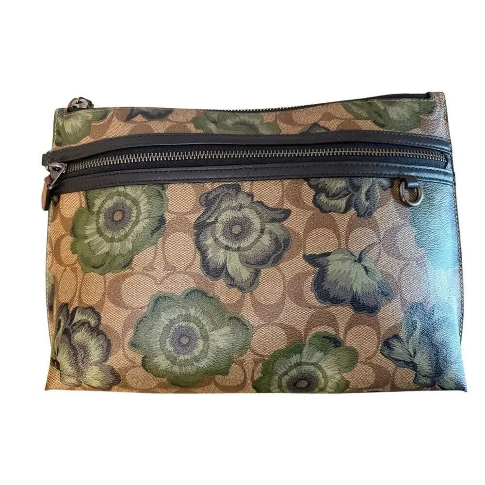 Coach Kaffe Fassett Print Carryall Pouch Wristlet Handbag Signature Print